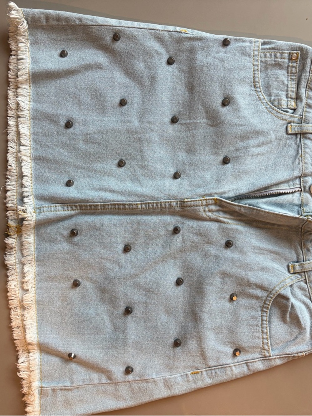 Shasa Light Blue Denim Mini Skirt with Contrast Stitching